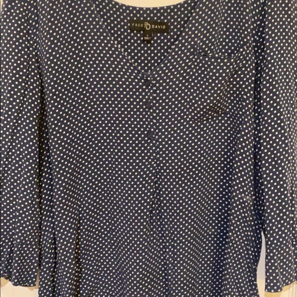 L dark blue polkadot blouse